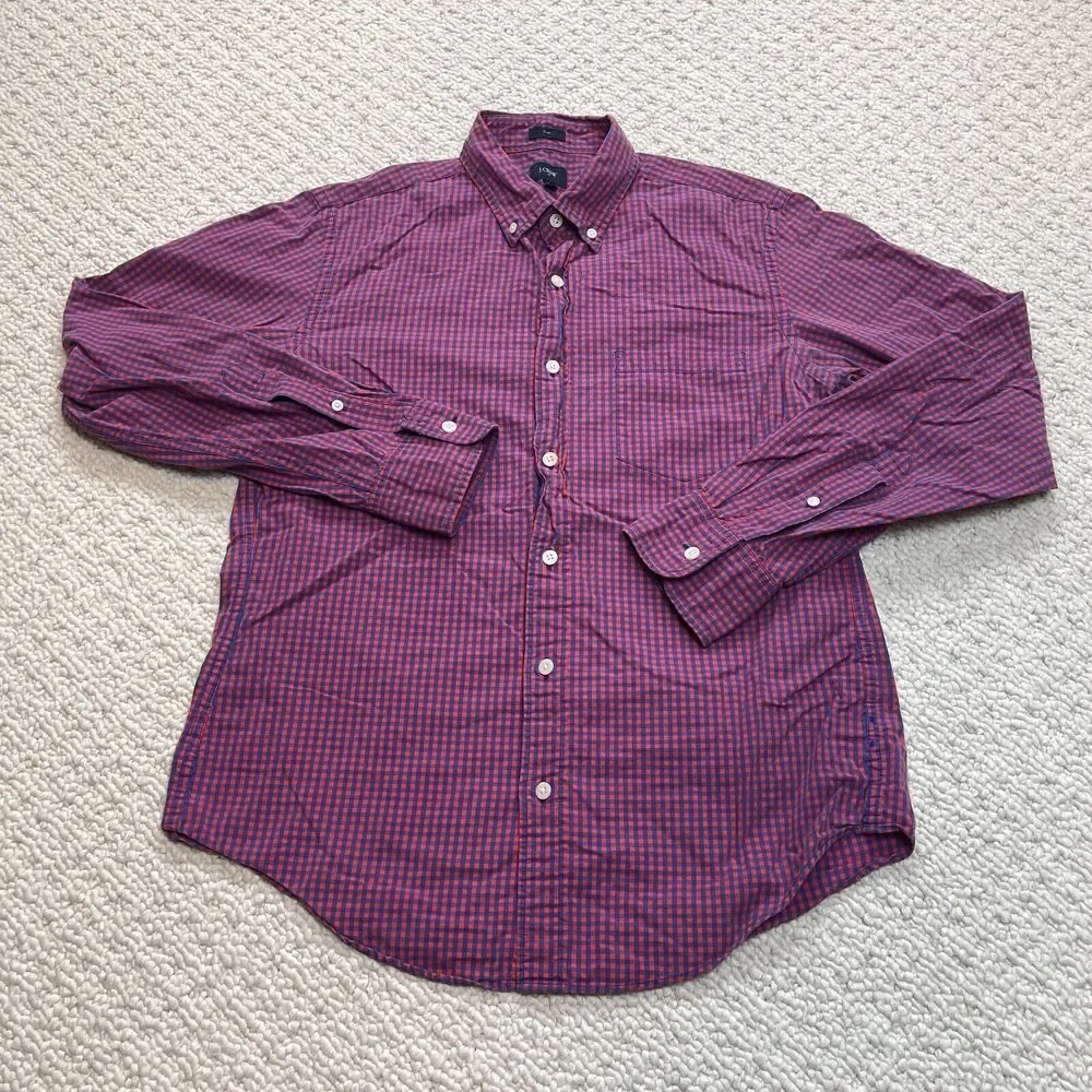 J.Crew Button Down Shirt Mens Medium Red Blue Plaid Slim Fit Long Sleeve Cotton